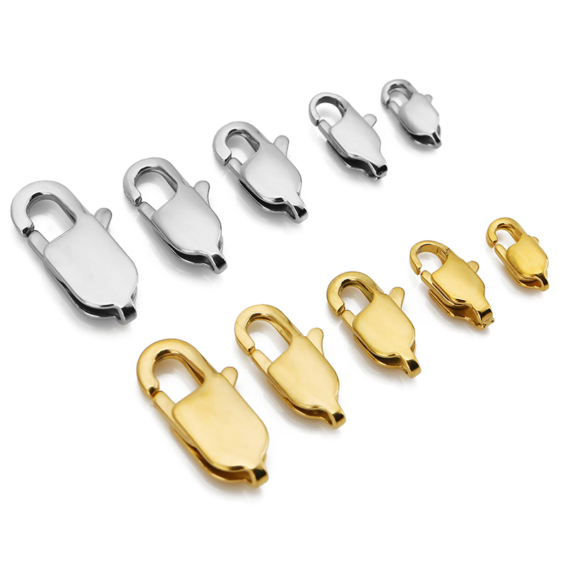 Lobster Clasp Silver - 10 Stück hochwertige goldfarbene Edelstahl-Rechteck-Hummerverschlüsse, Hakenverbinder